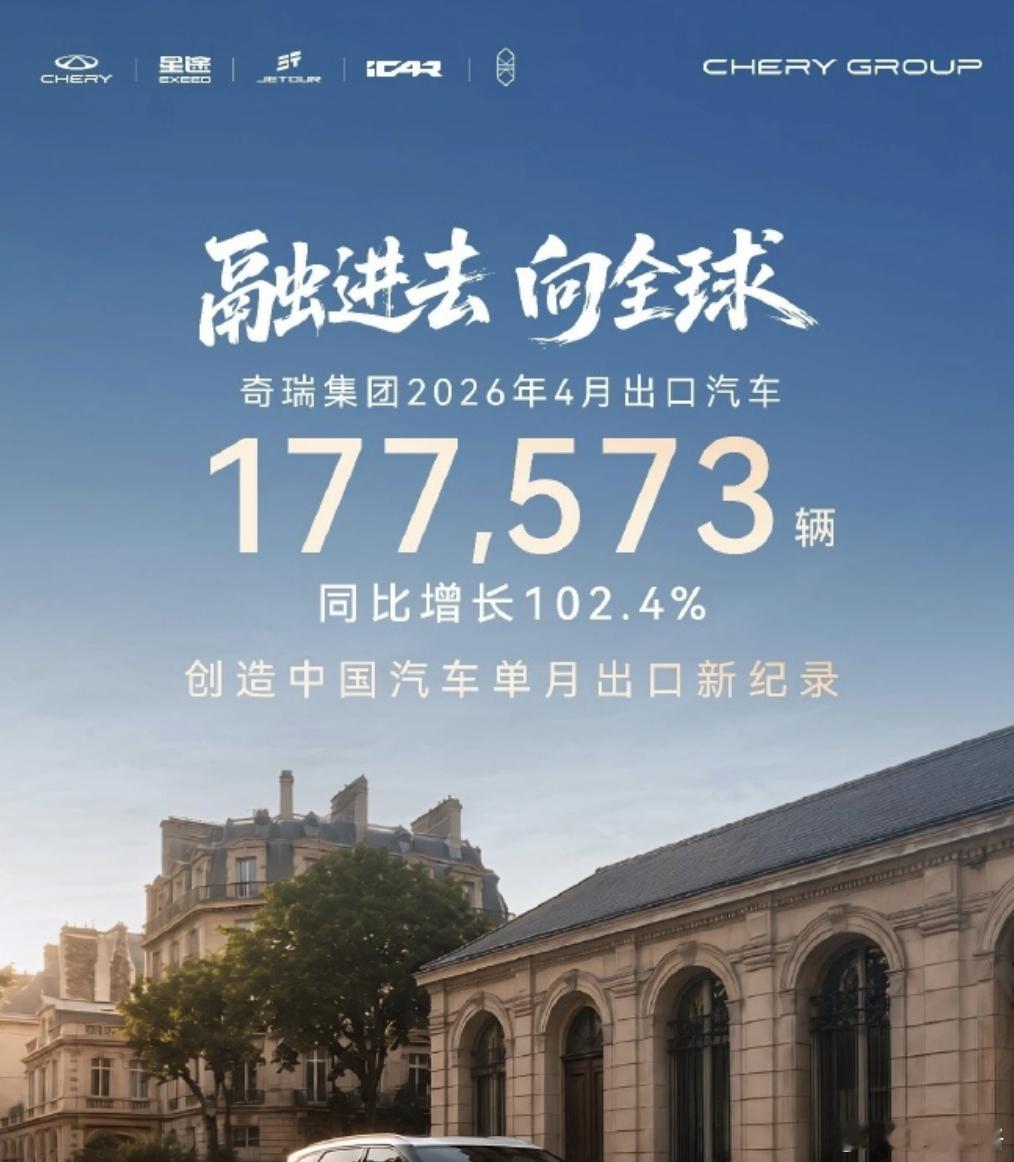 奇瑞4月份海外出口销量奇瑞