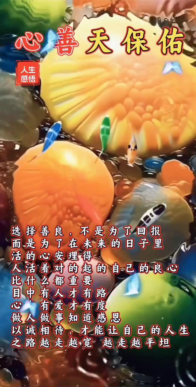 善天保佑。
选择善良不是为了得到回报，而是为了活得心安理得。人活着对得起自己的良