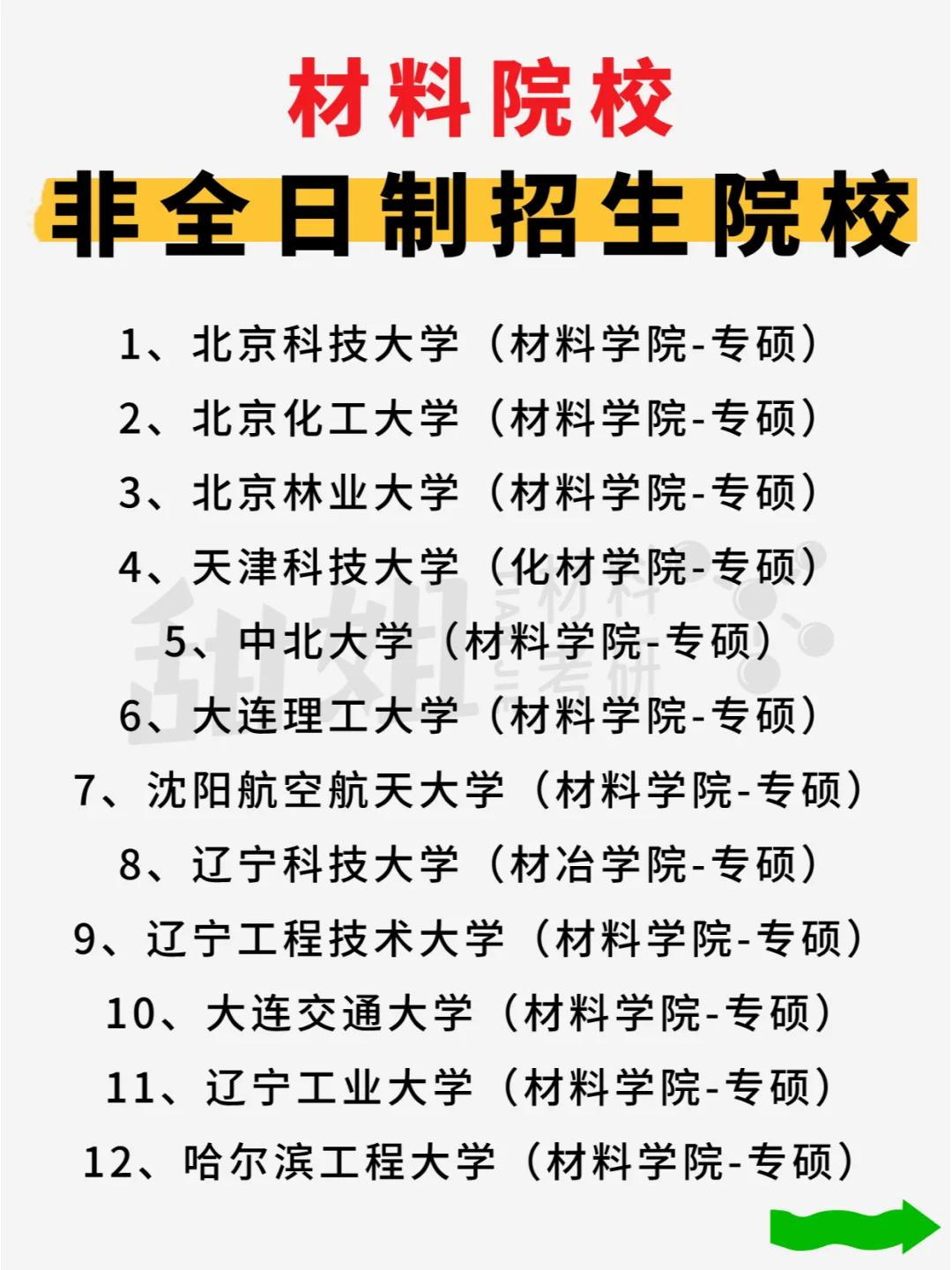 材料考研，接收非全的院校合集