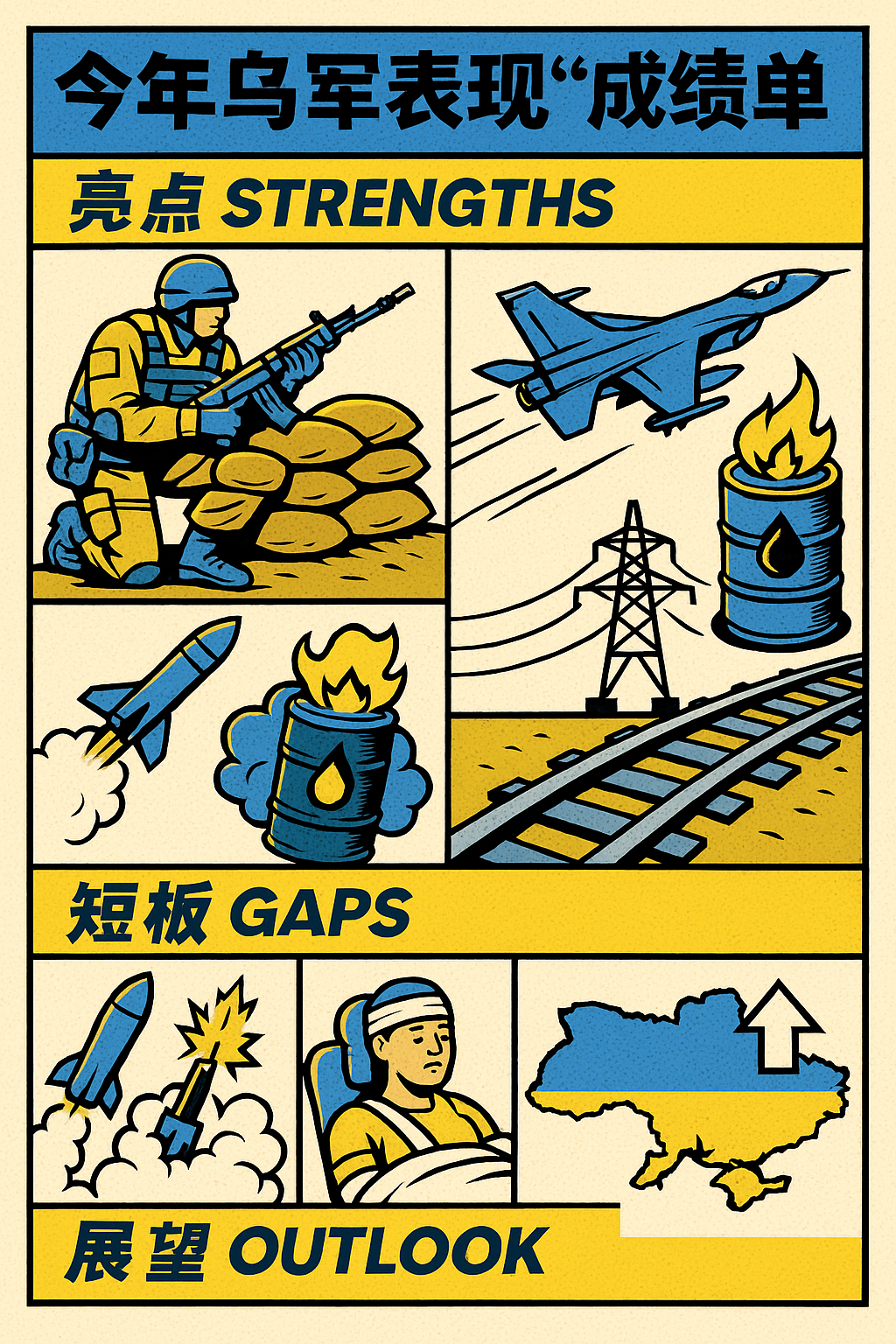 ChatGPT总结今年乌军表现的「成绩单」：亮点（Strengths）前线抗压与