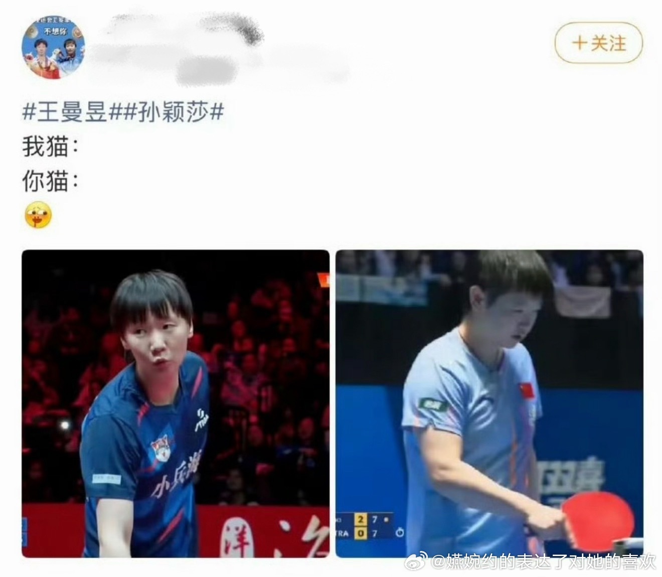 即使是王曼昱粉丝自己发的也和猫塑毫无关系呀，想学拉踩结果根本不敢露出孙颖莎正脸?