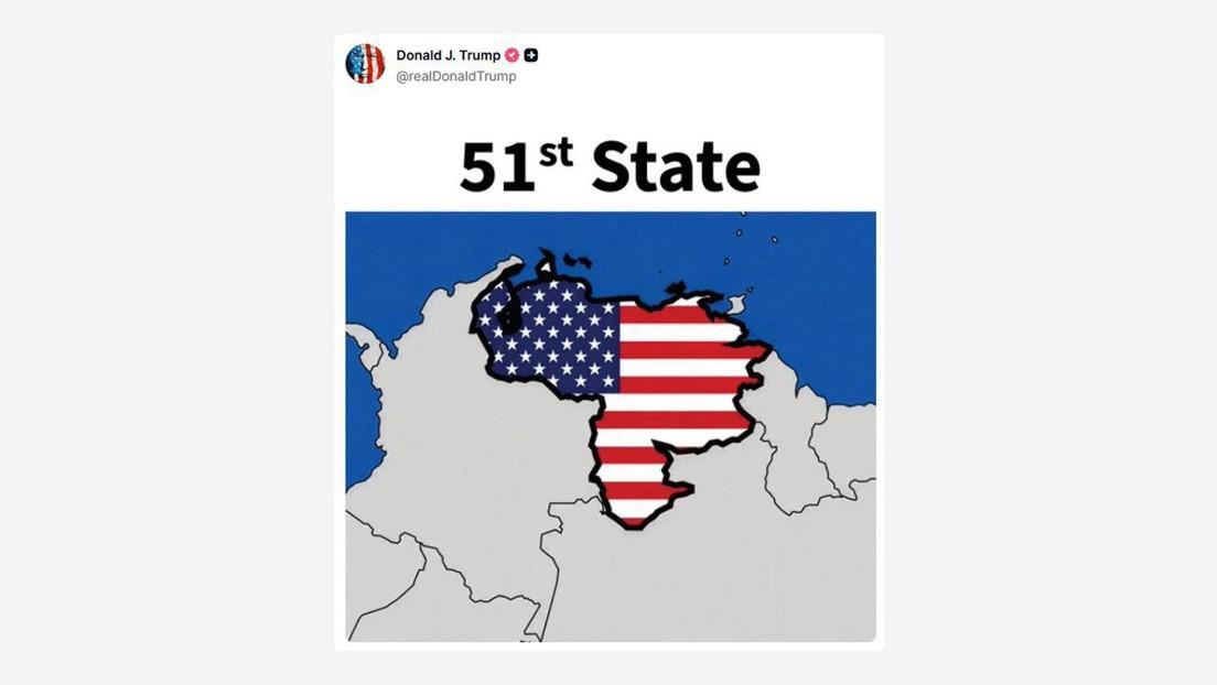 【特朗普发布带美国国旗委内瑞拉地图，配文“第51个州”，暗示有意将该国并入美国版