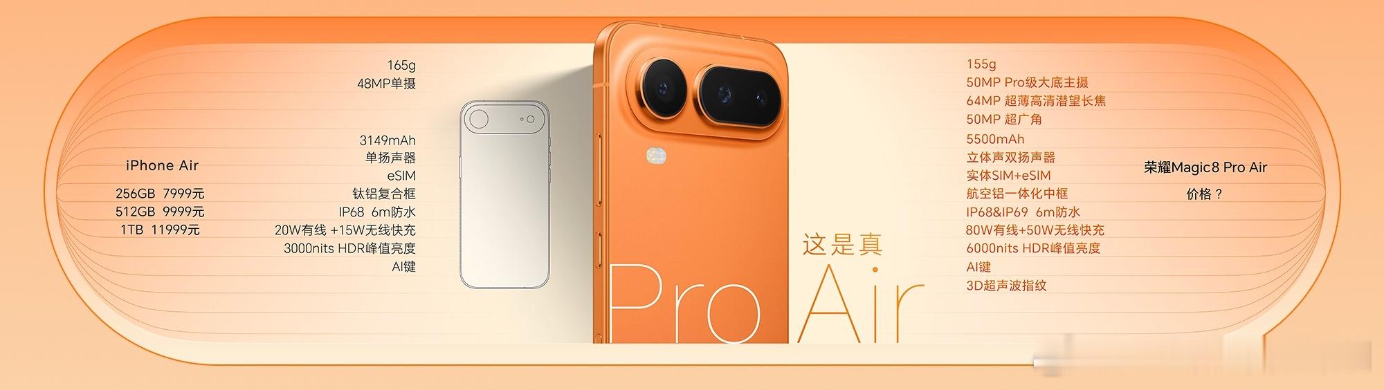 荣耀Magic8 Pro Air价格来了！有12GB+256GB、12GB+51