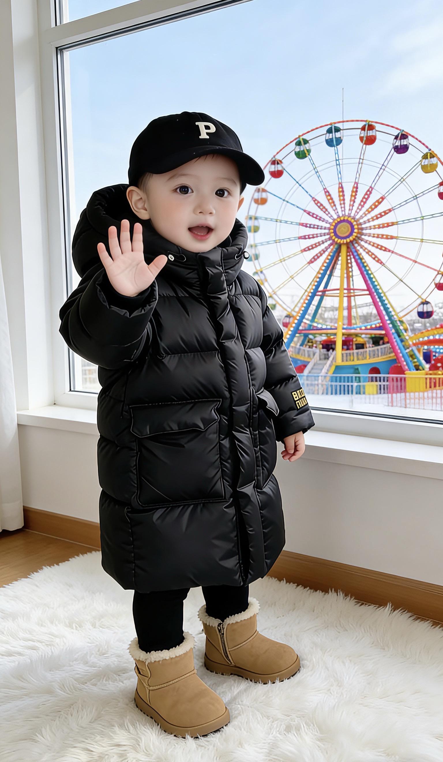 黑金羽绒服中长款羽绒服高品质童装萌宝穿搭男女童羽绒服