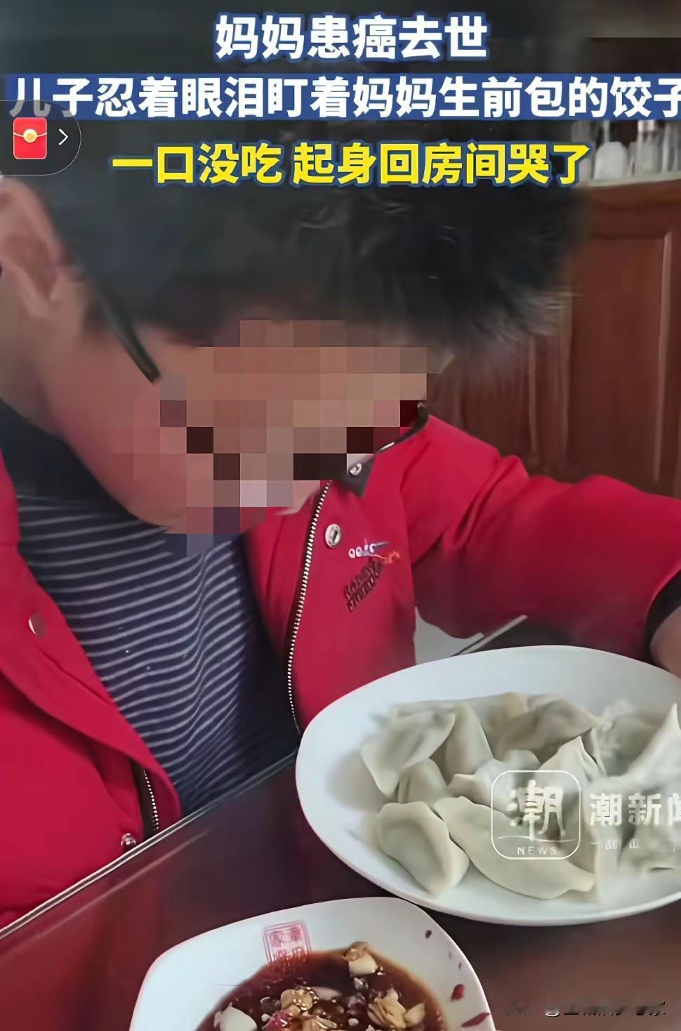 母亲离开前，包好了一盘盘弯弯的饺子，像月牙冻在冰箱里。
父亲煮热了最后的珍藏，蒸