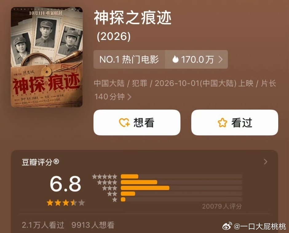 神探开分6.8，打分人数2万。这个分数属于陈🐶正常还是超常发挥[流鼻血] ​​