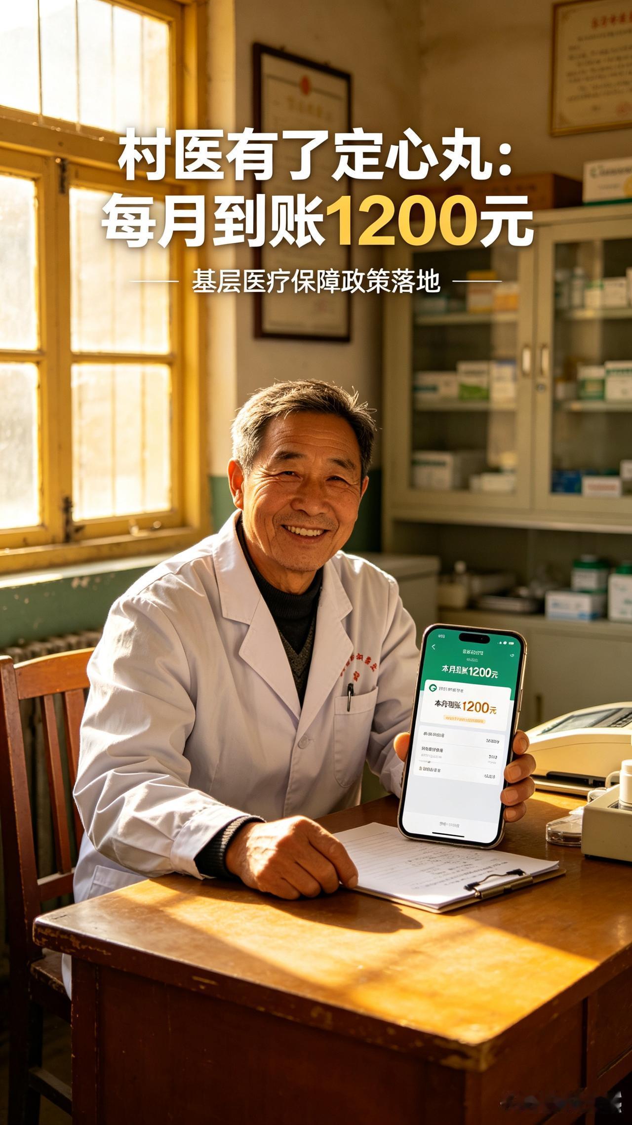 村医有了定心丸：每月到账1200元
 
扎根乡村、守护一方百姓健康的村医，终于迎