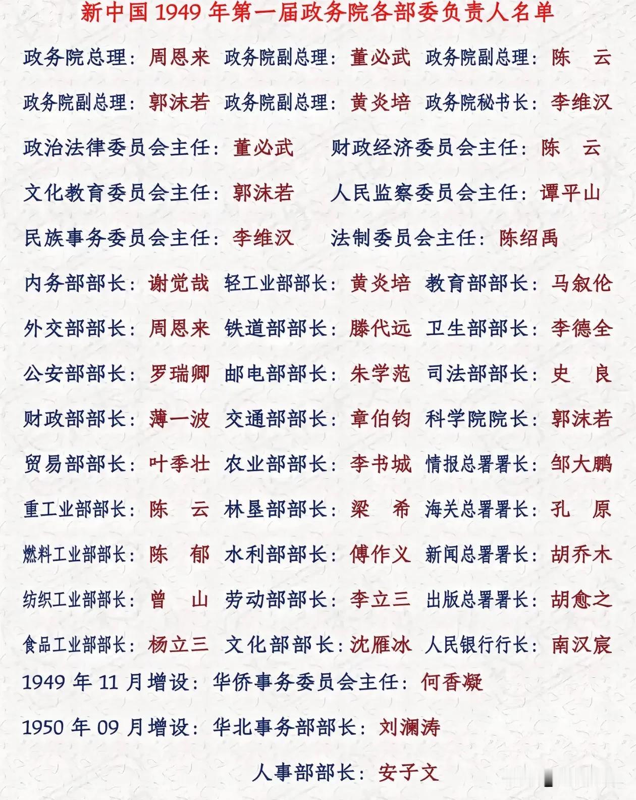 新中国第一届政府组成