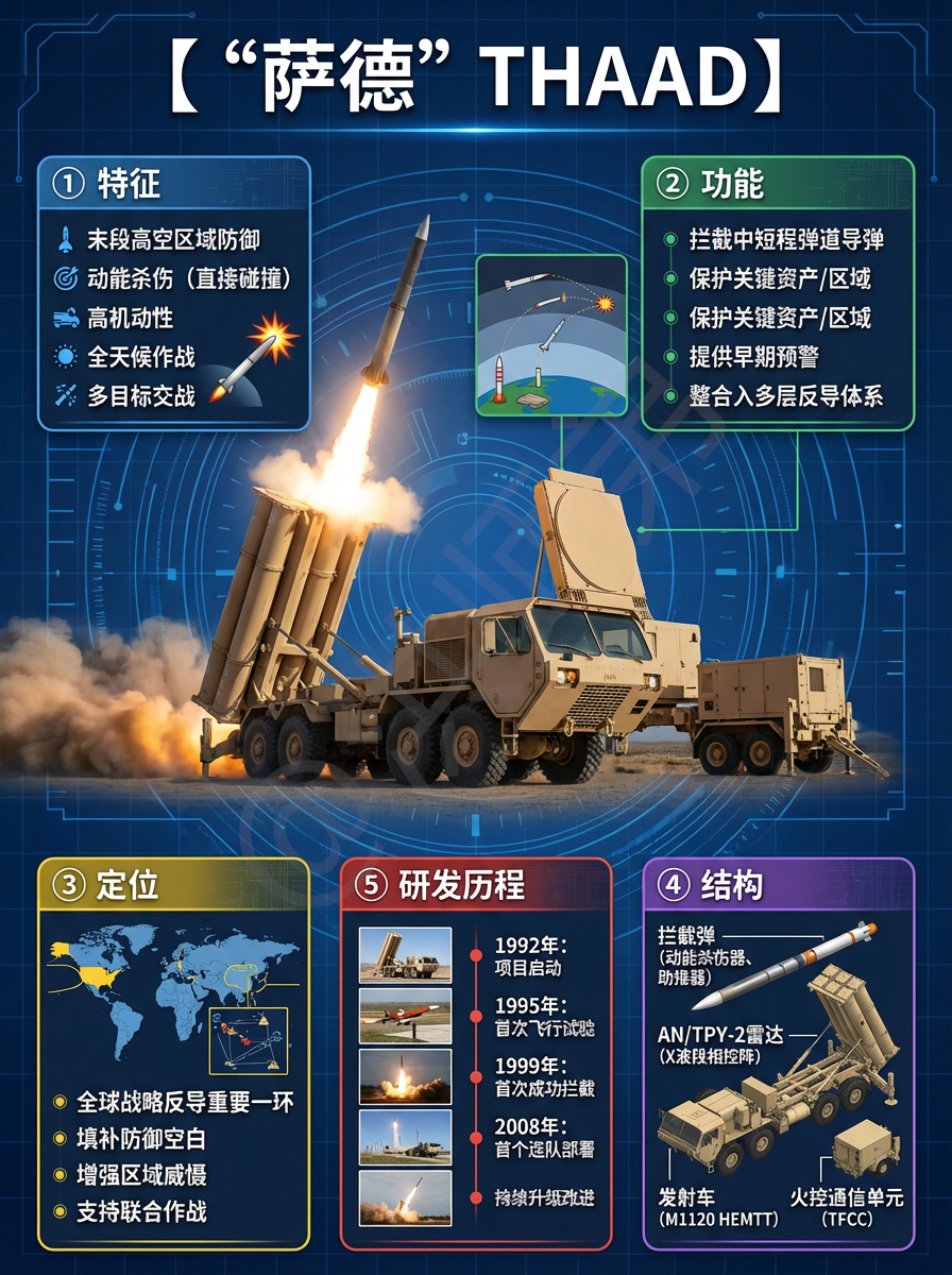 全球武器装备盘点 “萨德”（THAAD）是美国研制的末段高空区域防御系统，主要用