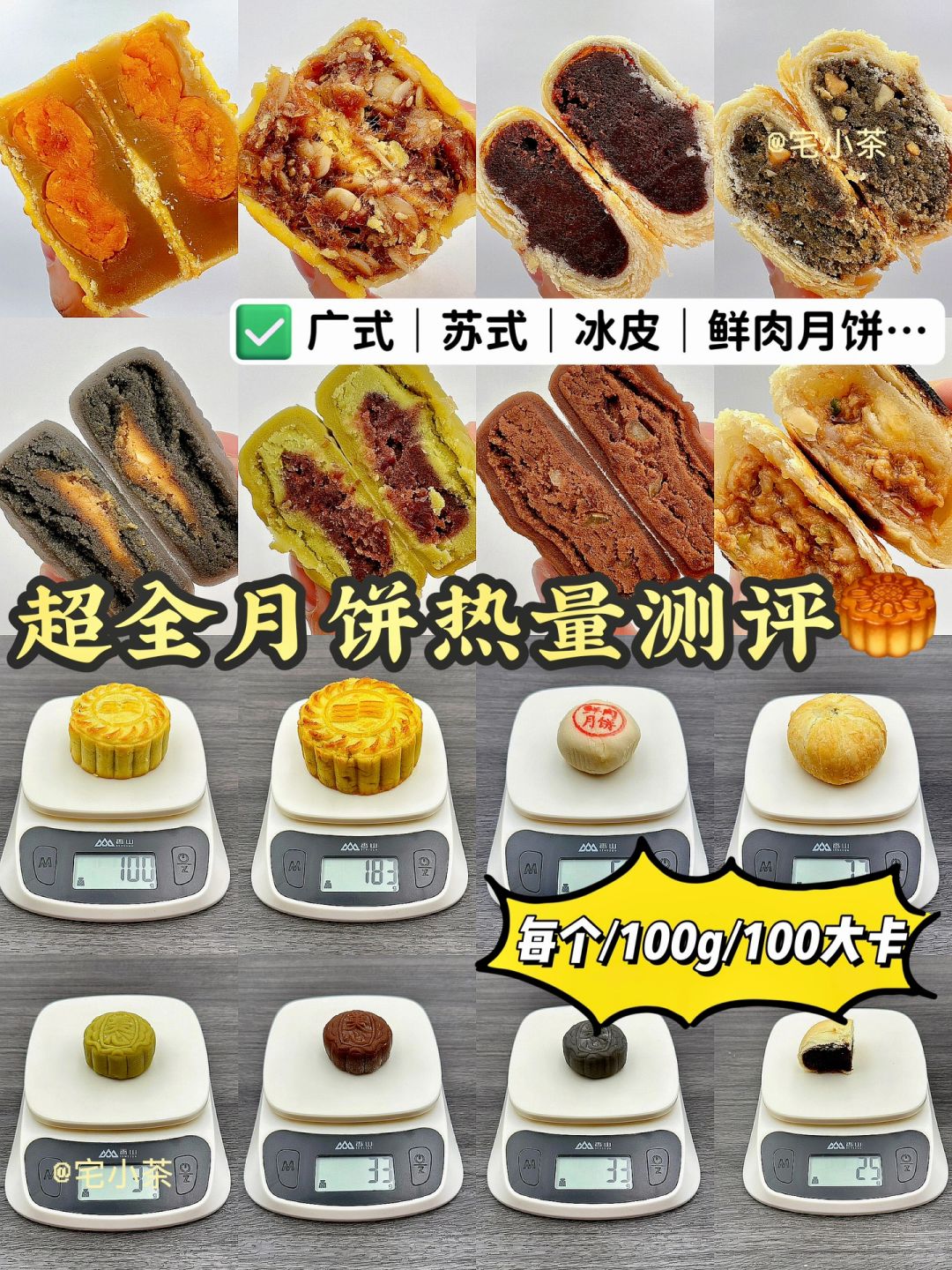超全13种月饼热量测评🥮每个/100g/100大卡✅
