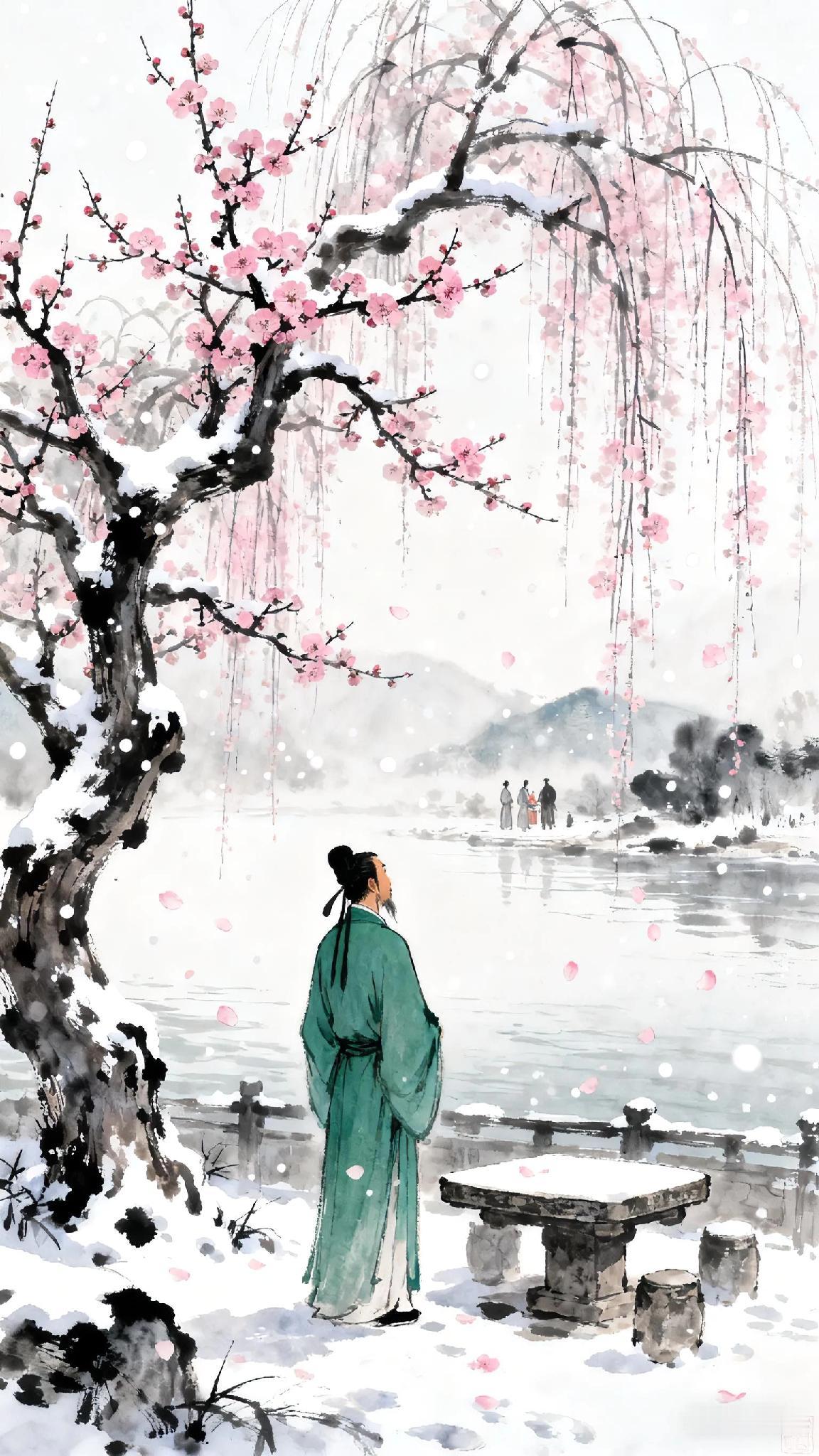 《和裴迪登蜀州东亭送客逢早梅相忆见寄》
唐、杜甫。
东阁观梅动诗兴，
还如何逊在