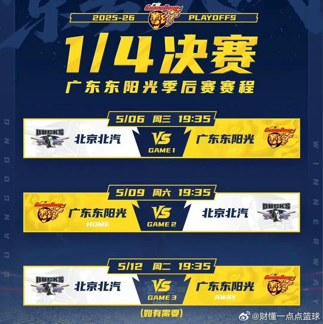 京粤大战一触即发！宏远赛程+票价全曝光季后赛1/4决赛的终极对决来了！广东宏远V