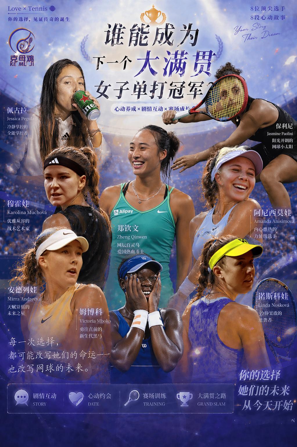 随手做了一个大满贯冠军养成游戏宣传图🕹️ choose your fighte