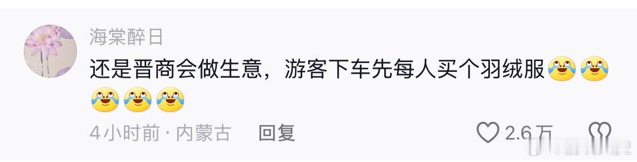 #山西大同晴空万里突转大雪纷飞#看到的网友评论：还是晋商会赚钱，游客下车先买羽绒