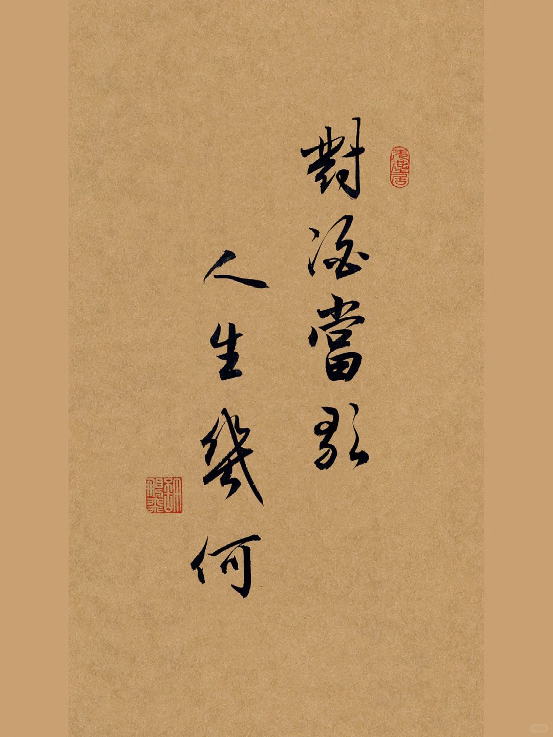 手写书法作品｜行书：对酒当歌，人生几何。