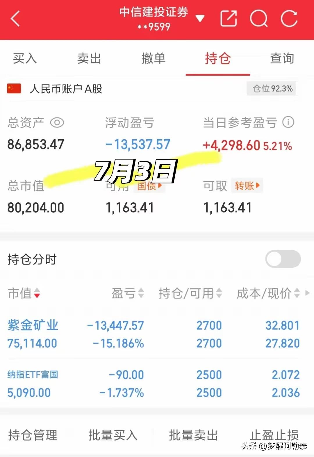 炒股最大的天敌，就是心急
 
分享一位股民朋友的真实持仓，看完格外感慨。
 
当