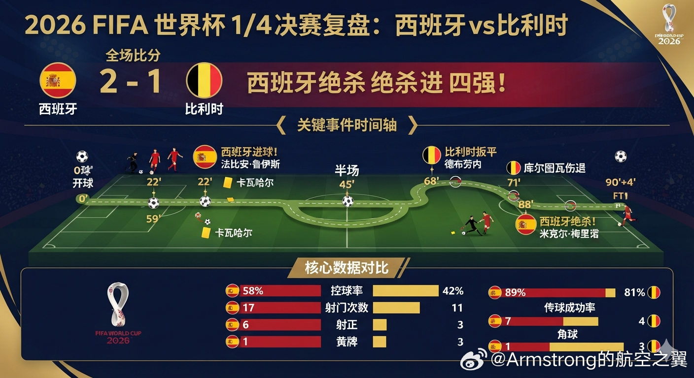 西班牙VS比利时 大V观赛团 在刚刚结束的2026年美加墨世界杯1/4决赛中，西
