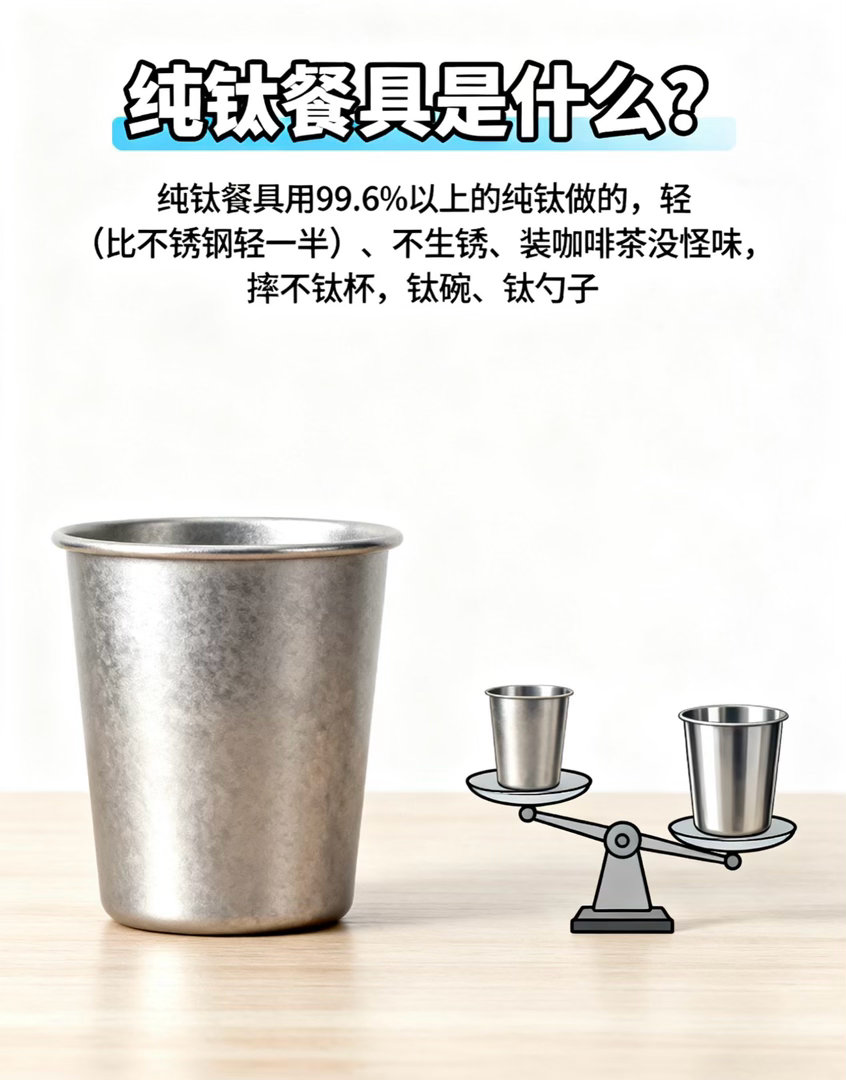 钛餐具的好处其实不少钛材质稳定性很强，不易生锈耐腐蚀，酸碱环境下也不容易析出有害