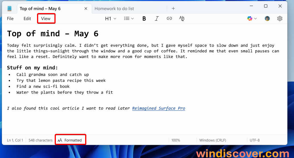 Windows 11 记事本应用文本格式功能开始推送，这项功能支持 Markdo