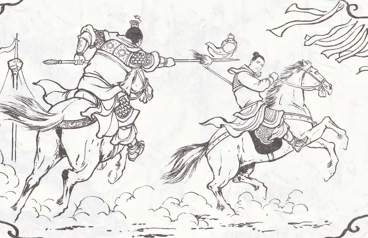 图中隋将有点瞧不起罗成，认为他就是小白脸，根本没有能力当铜旗阵的阵胆...