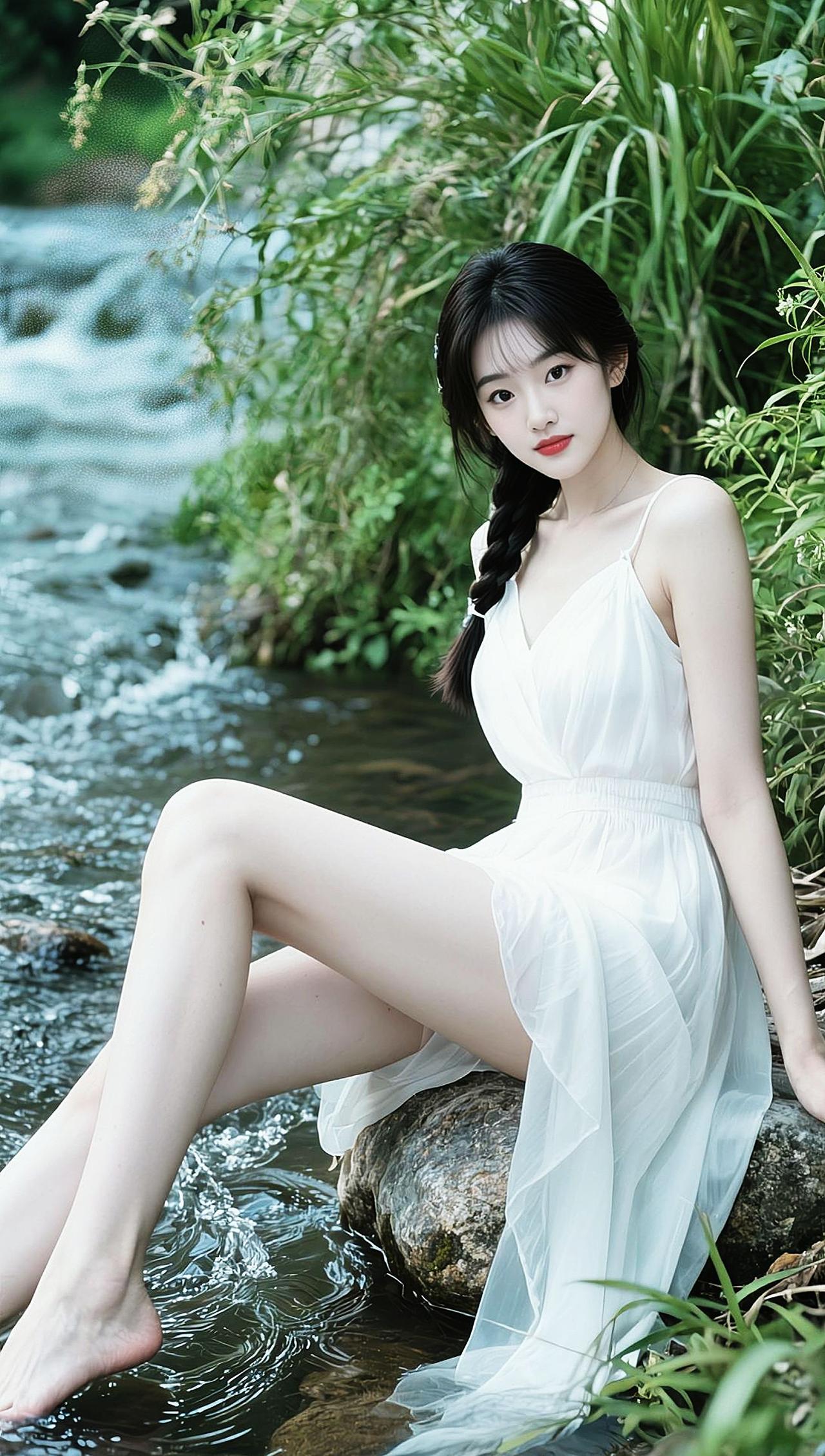 AI河畔森系写真 抖音ai创作 所谓伊人在水一方 自然温柔风 温柔淑女风