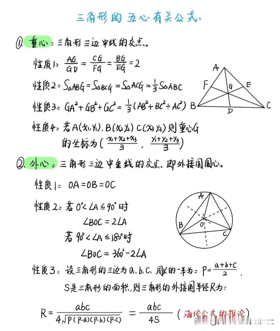 【三角形的“五心”公式总结拓展】
中考数学几何模型，初中数学知识点，初中数学笔记