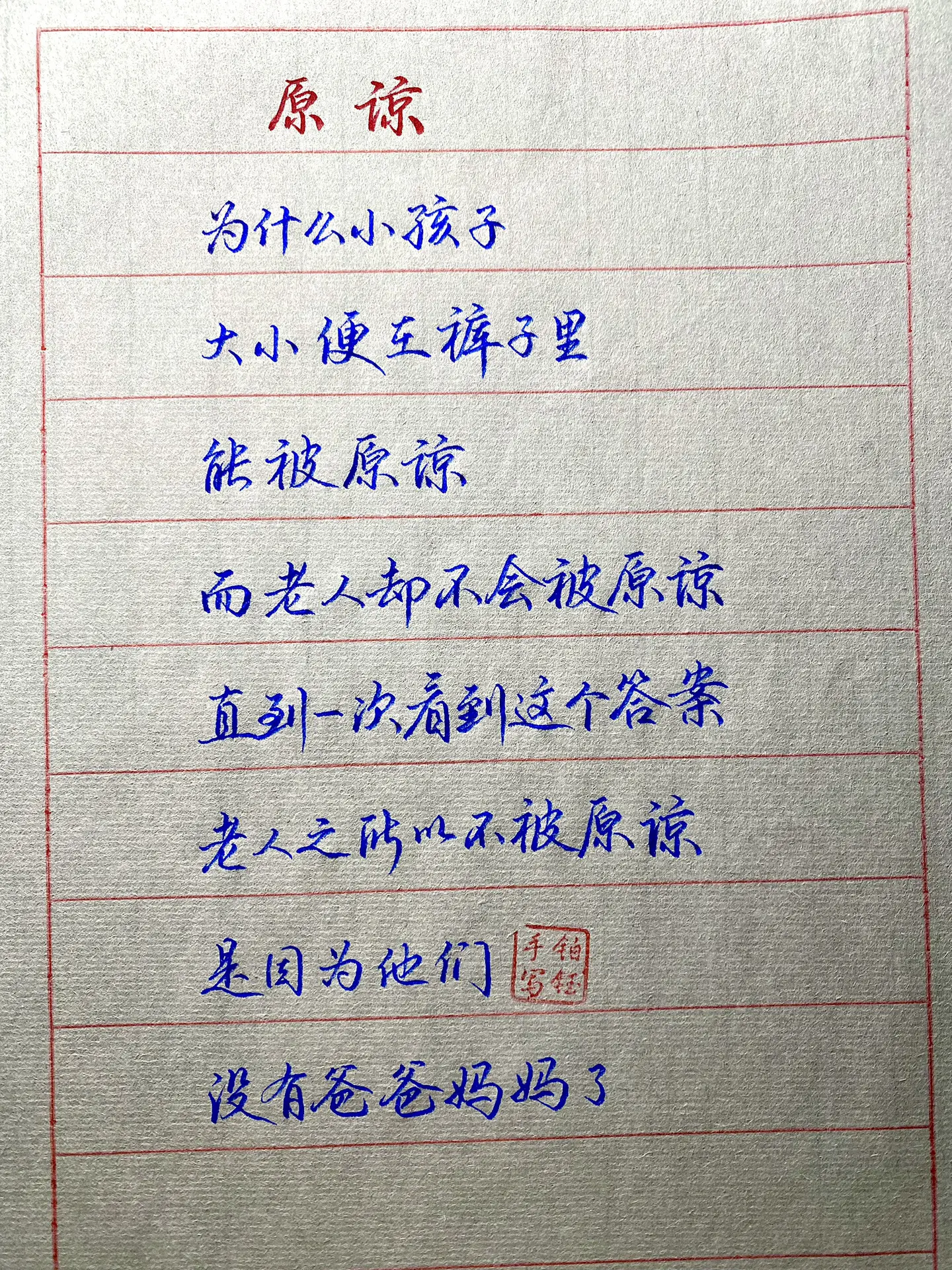 善待老人，就是善待未来的自己 书写钢笔：扬子鳄996亮银 纸：熟宣 墨...
