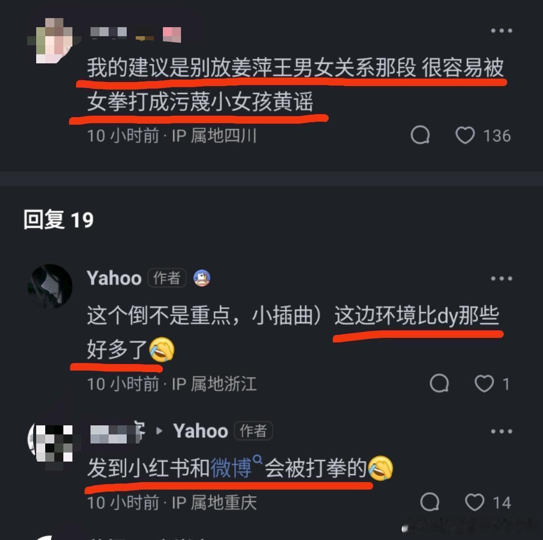 “我的建议是别放男女关系那段，很容易被nq打成污蔑小女孩黄谣”；“发到xhs和w