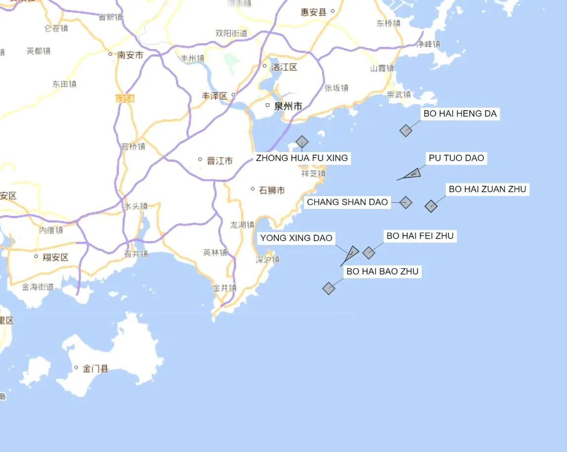 渤海钻珠号、渤海翡珠号、渤海宝珠号、永兴岛号、普陀岛号和长山岛号等7艘滚装船所组