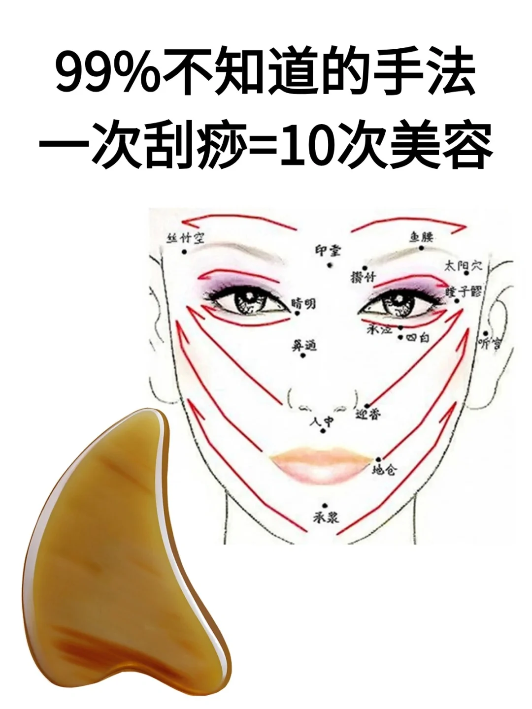 刮痧板脸部使用法，7步骤美容，效果惊人