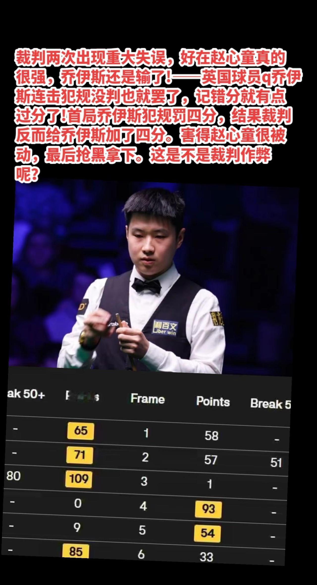 裁判连续重大失误，赵心童还是赢了!赵心童