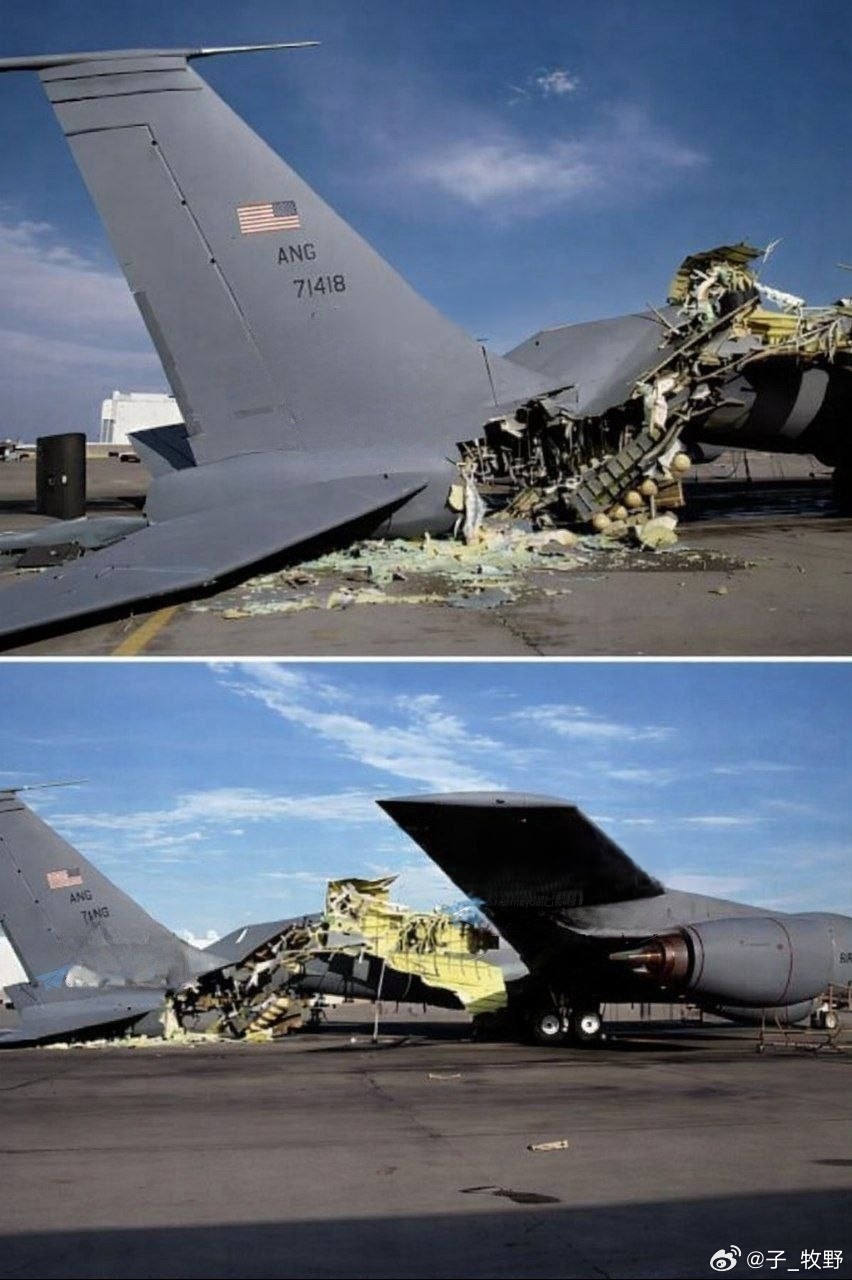 卡塔尔的乌代德空军基地，昨天，伊朗导弹袭击摧毁了一架美国K-35R加油机，特地看