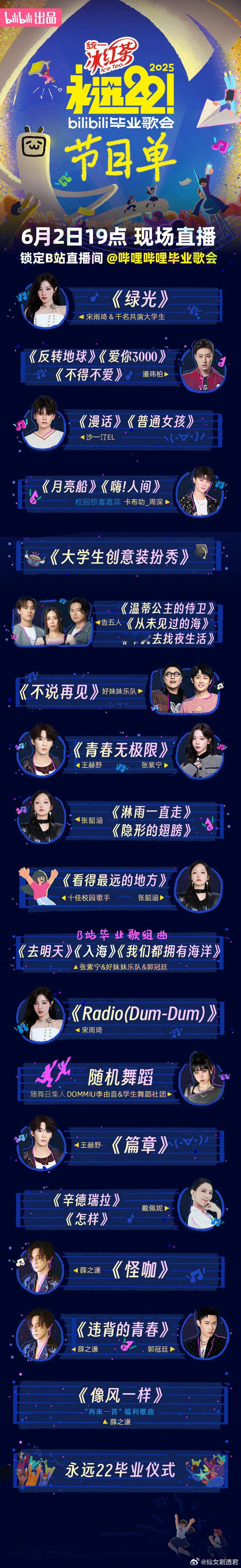 永远22毕业歌会节目单今年节目单别太懂毕业生们了~歌曲从耳熟能详的《绿光》到童年