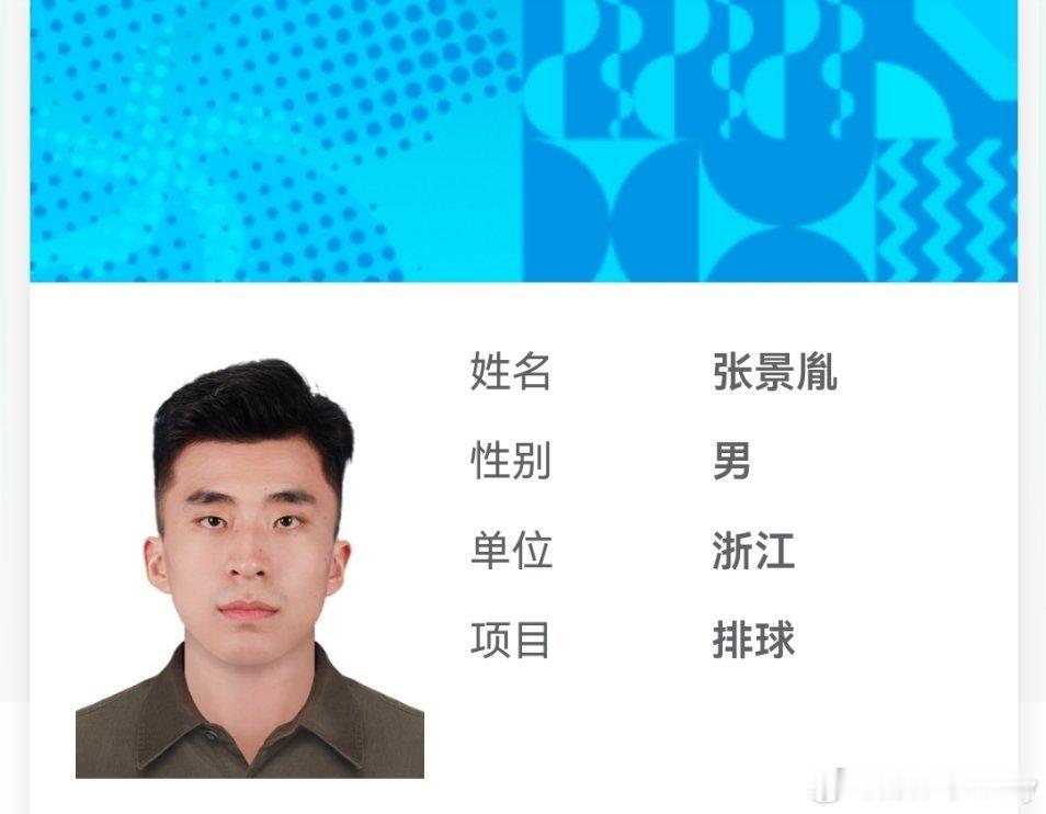 张景胤在浙江男排2025全运会 报名名单中。张景胤中国男排 ​​​