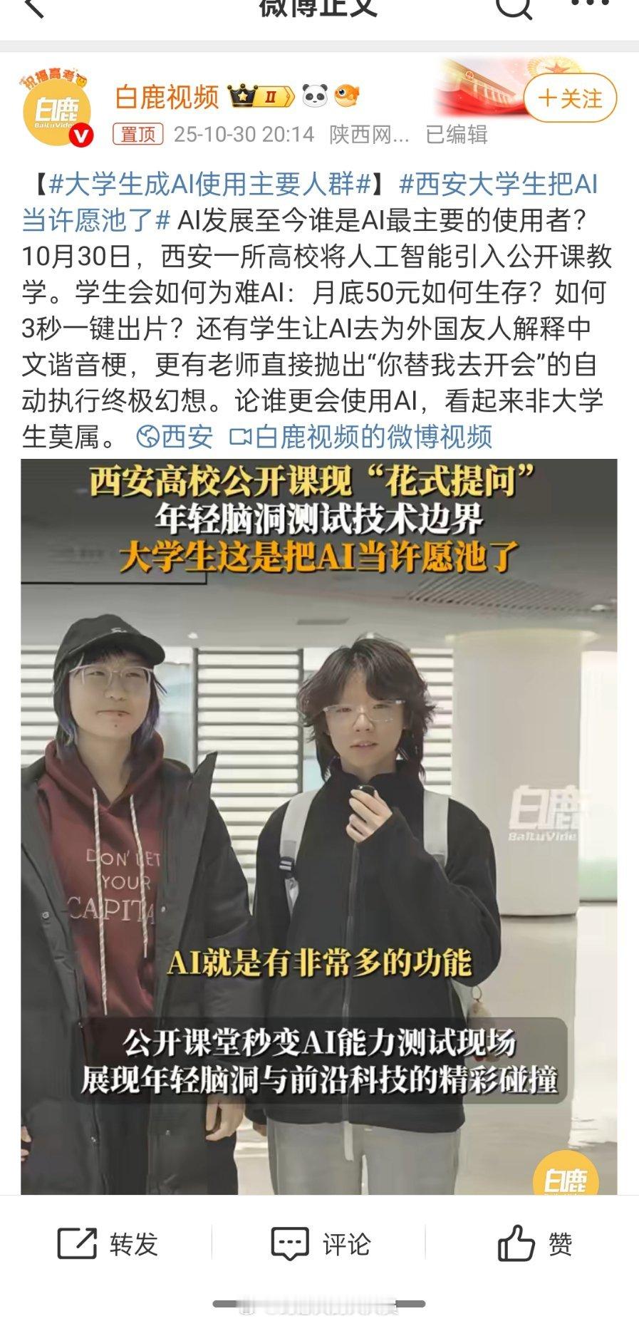 大学生成AI使用主要人群我倒是没有把AI当成许愿池，我只是把AI当成可以解决工作