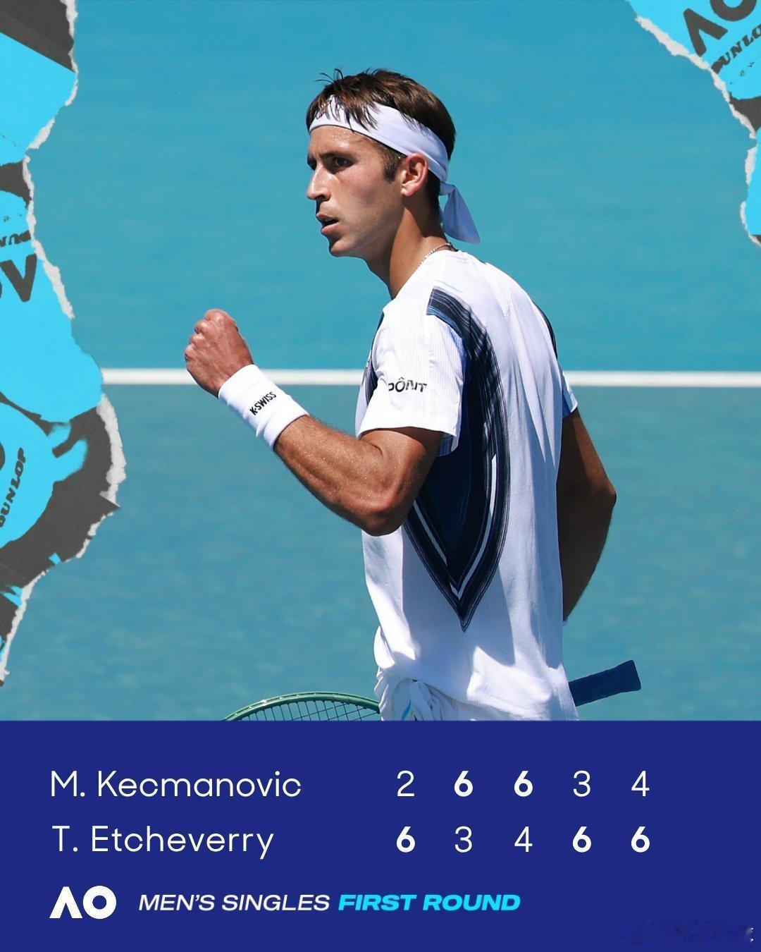 本届澳网诞生首场5盘大战🇦🇷埃切维里6-2/3-6/4-6/6-3/6-4凯