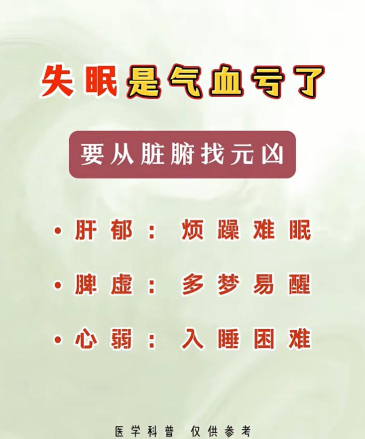 失眠多是气血亏虚，找准脏腑再调理