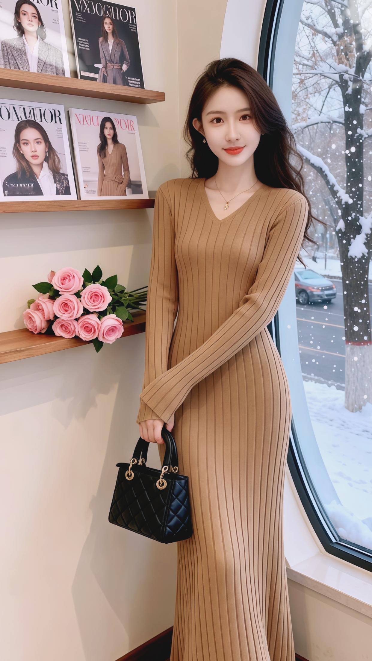 时尚穿搭 御姐 穿搭 连衣裙 针织毛衣