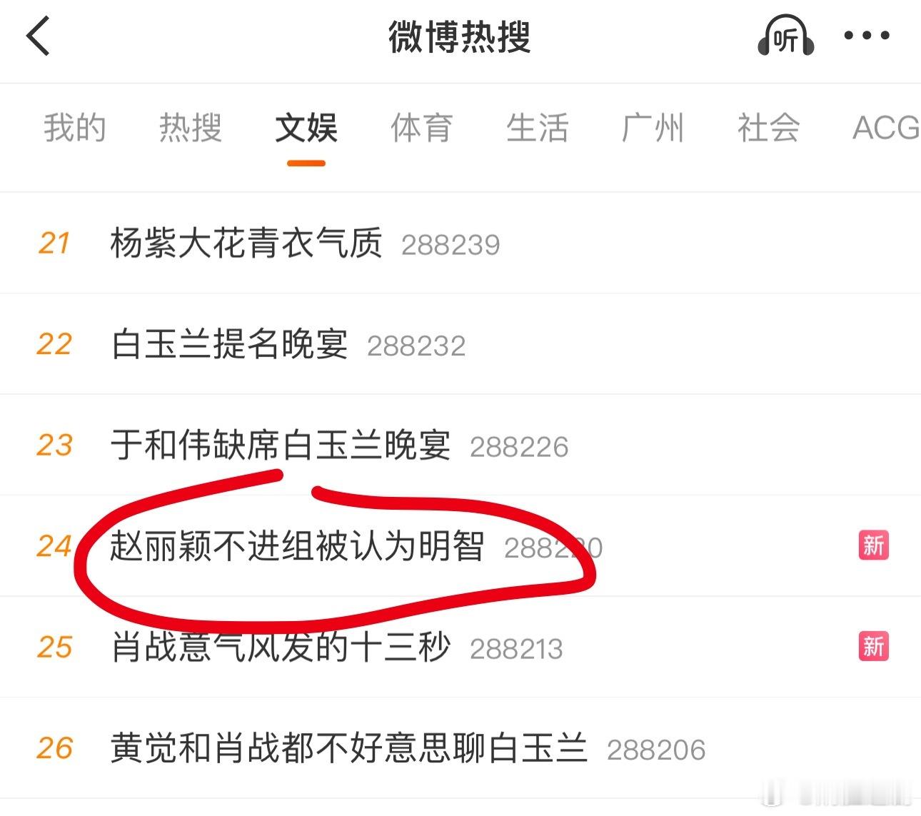 一堆白玉兰热搜里，藏了个赵丽颖不进组被认为明智 词条哈哈哈 