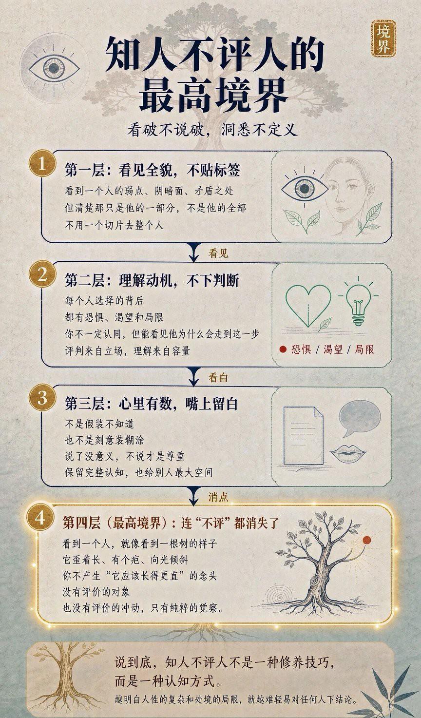 “看破不说破，知人不评人”，毋庸置疑，这是成年人顶级的处世智慧！

年轻时，我说