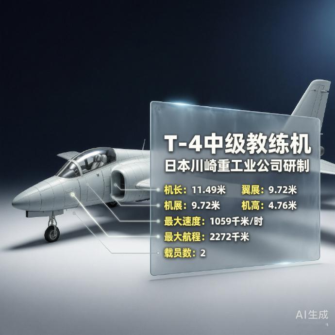 军事ai新视野 T-4教练机［日］机长：11.49米翼展：9.72米机高：4.7