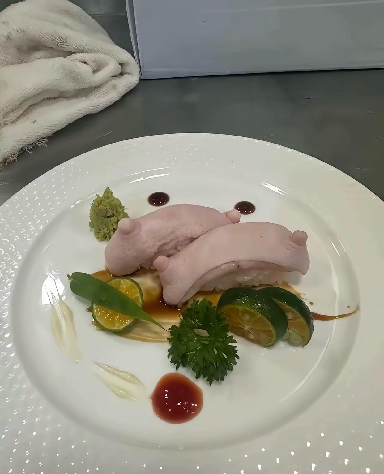 现在真真假假，我是彻底搞不清了，如果不是AI恶搞，那这种餐都供给谁了，看着这盘菜