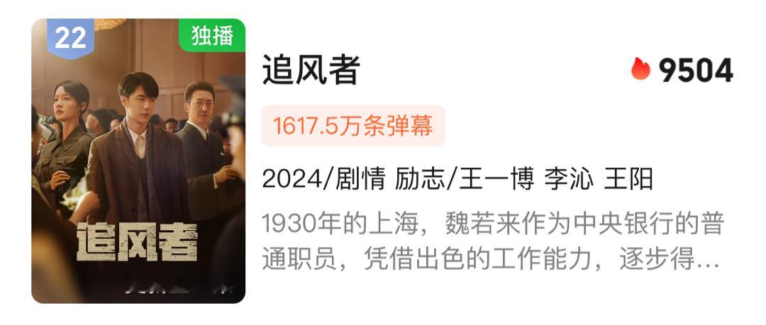 必看榜再升一位！！！#追风者爱奇艺热度破9500##王一博追风者# ​​​