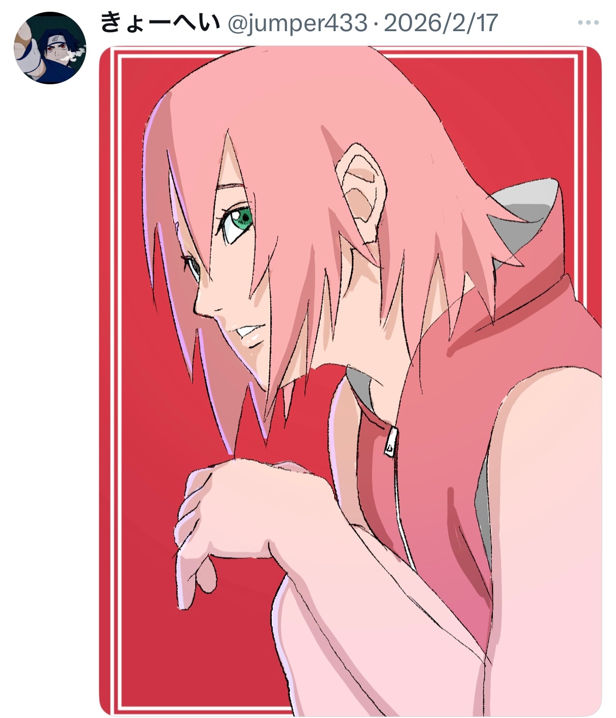 分享一张 火影忍者官方原画师 江端恭平 绘制的小樱插画再过几天就是小樱生日了火影