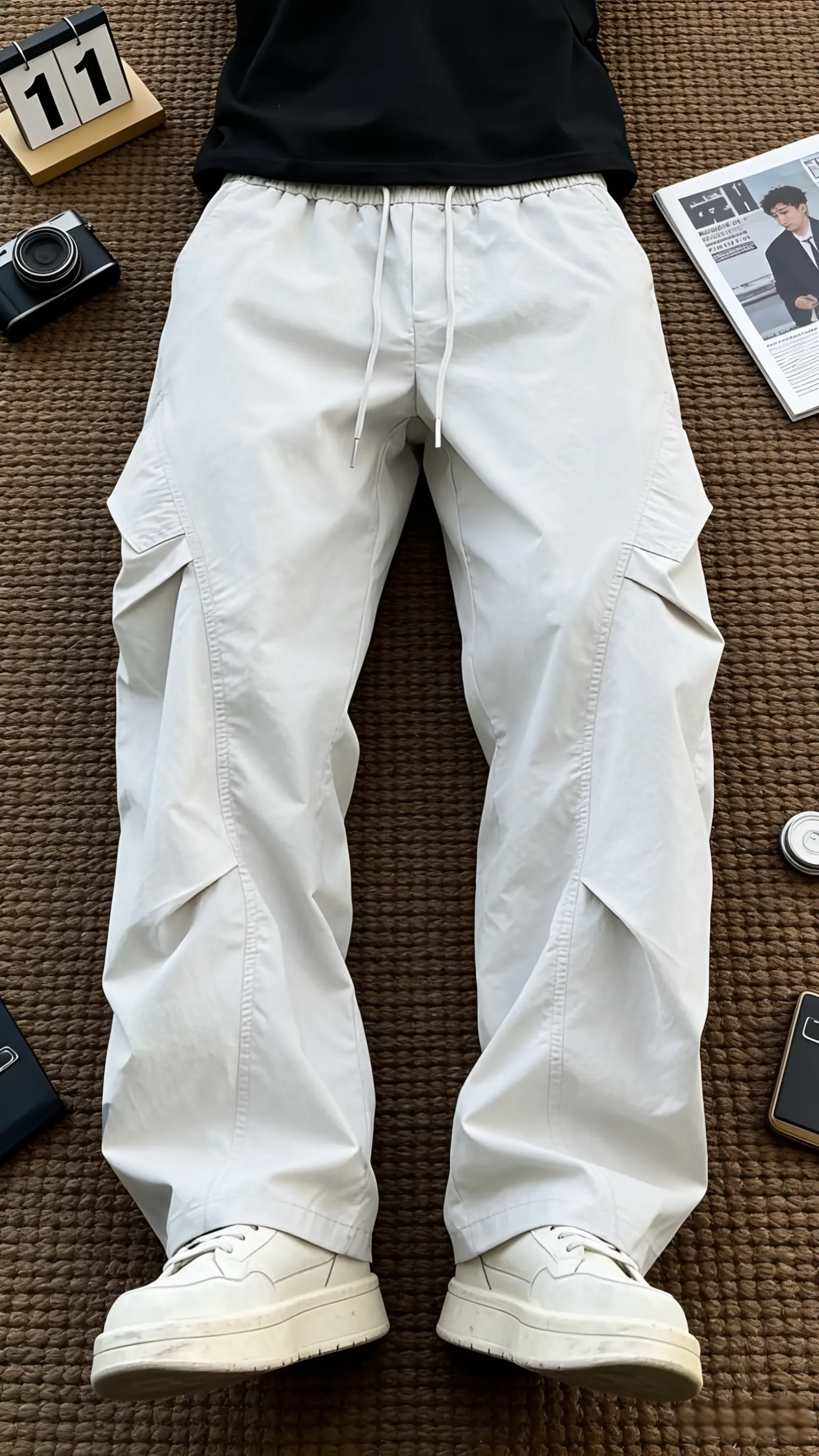 谁能拒绝这款褶皱感潮流直筒休闲裤男女春季新款宽松户外冲锋裤工装裤