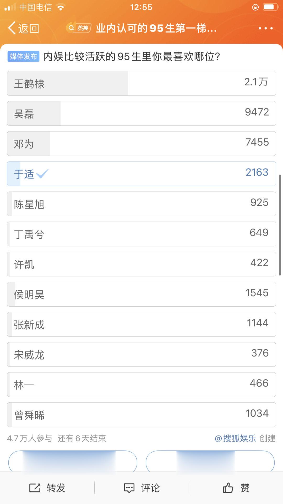 #业内认可的95生第一梯队只有王鹤棣吴磊# 搜狐娱乐，你太偏心了[允悲]第一个王