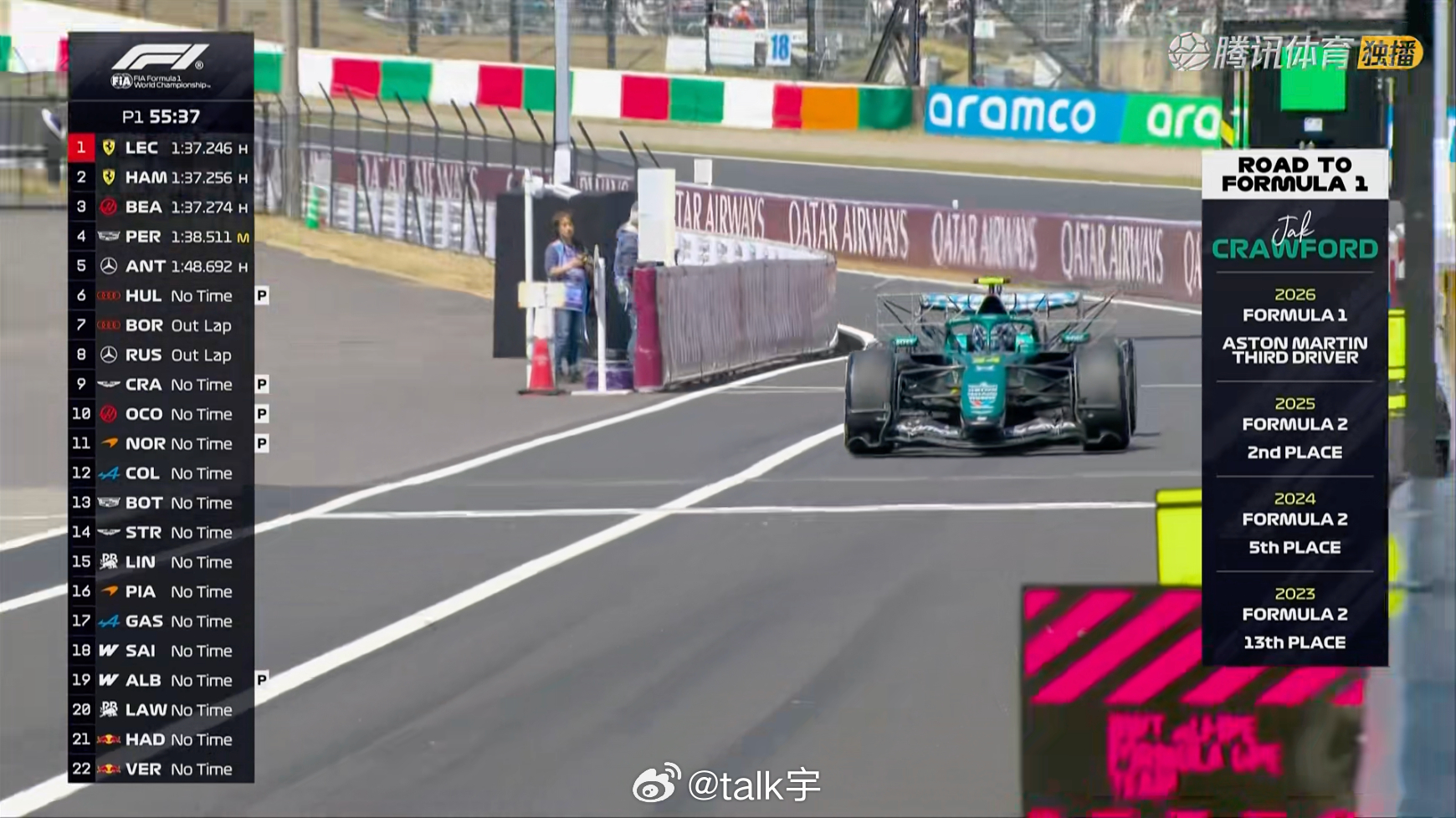 杰克克劳福德代替升级奶爸的头哥参与日本大奖赛一练F12026f1日本大奖赛