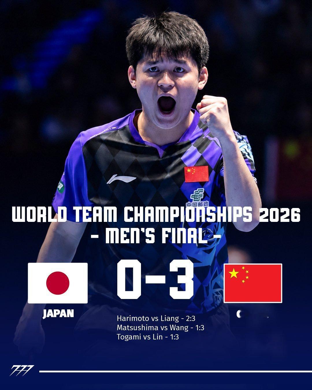 中国男团vs日本 WOW！中国男团以3-0击败日本队，完成世乒赛的团体12连冠，