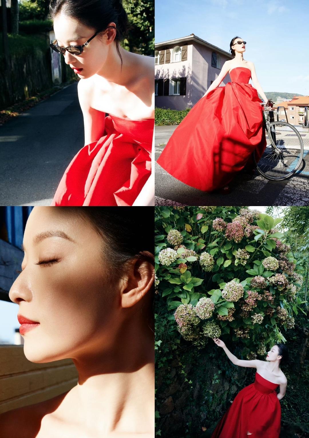 倪妮这个时尚表现力真有点太过分了。。。大红裙和大红唇，没有任何珠宝点缀，简单的黑