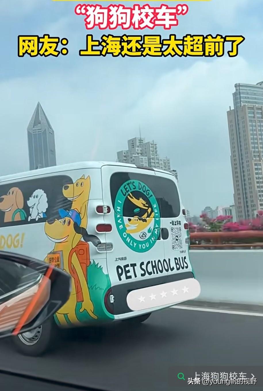 你见过狗狗校车吗？这是上海的乘客拍摄到的画面，有商家在上海办起了狗狗幼稚园，每日